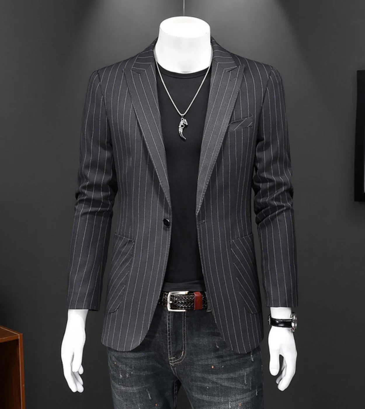 Blazer nero cachi Blazer da uomo a righe da uomo Elegante blazer a righe nero da uomo nero