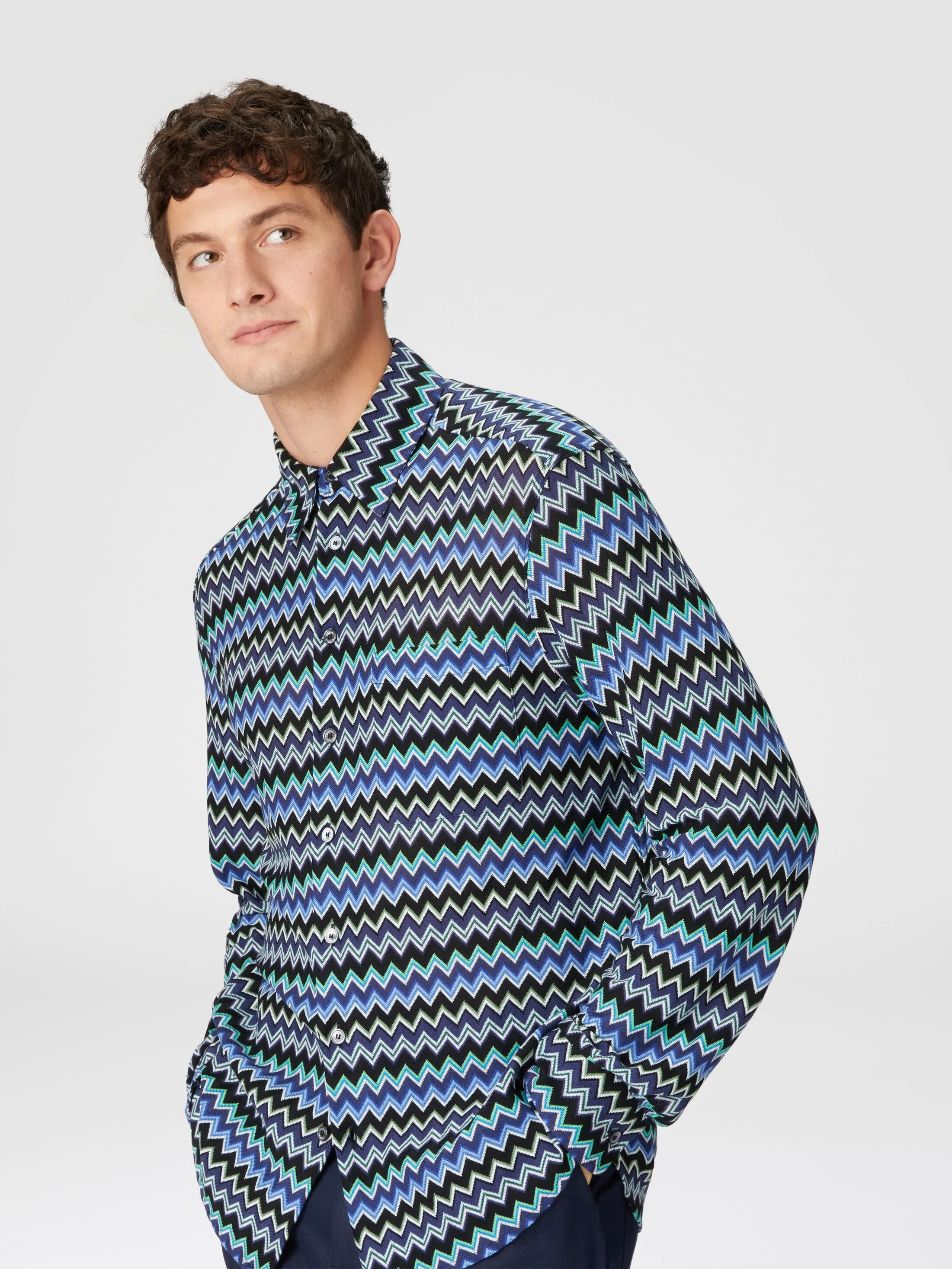 Camicia in cotone zig zag con taschino