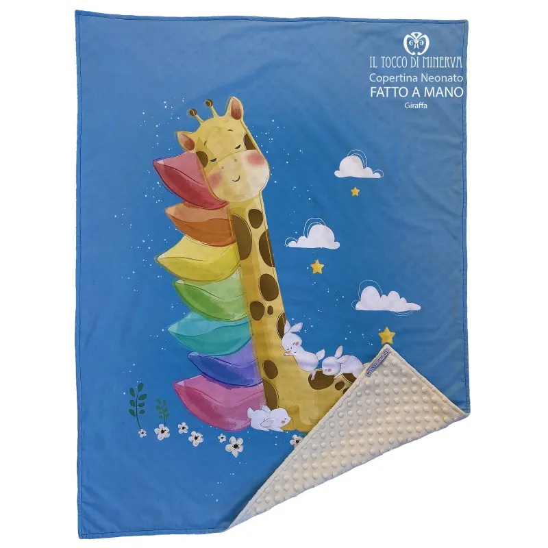 Copertina Neonato in Pile e Cotone Giraffa - Fatto a Mano