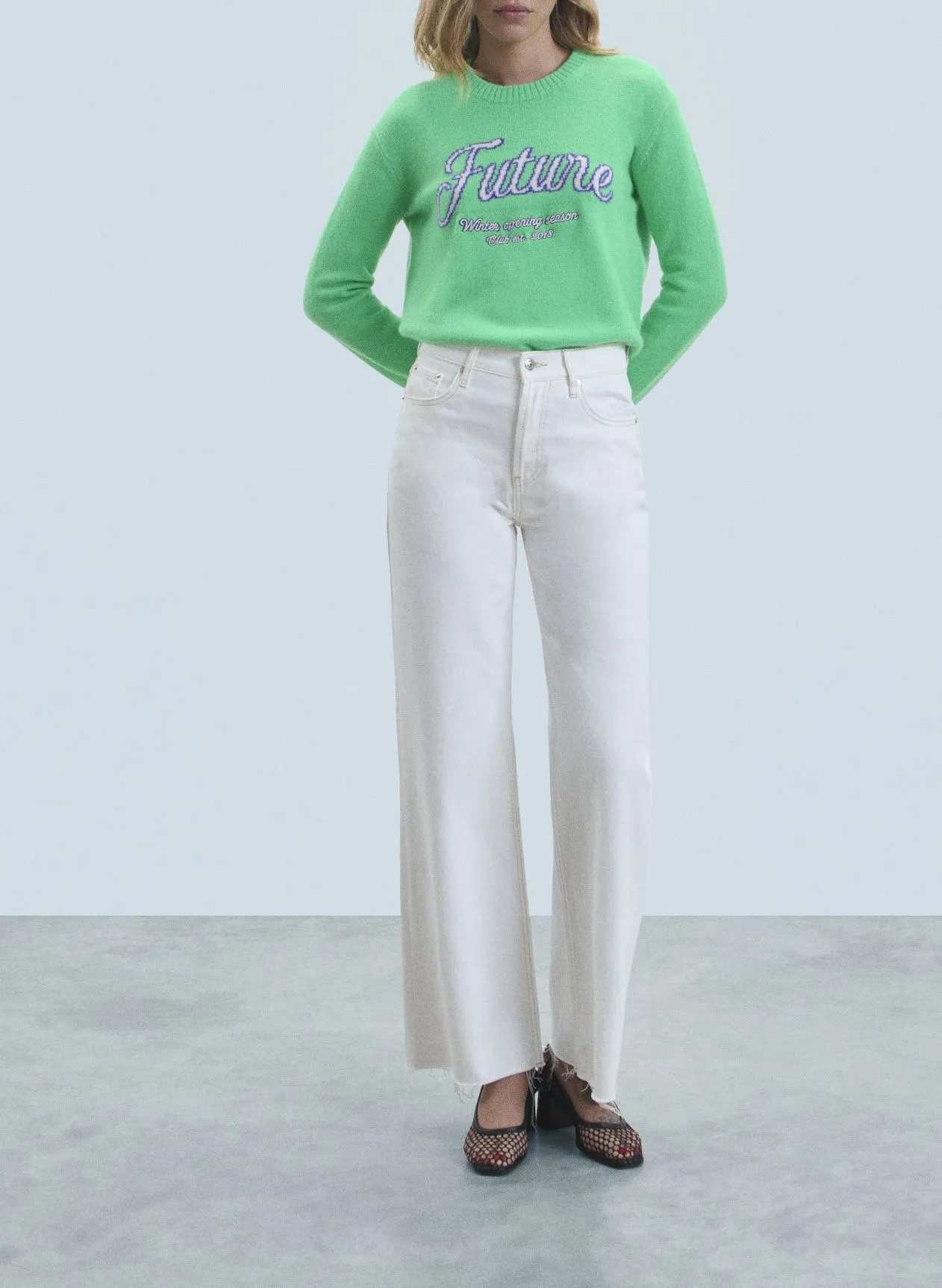  FROM FUTURE   Maglione scollo tondo in cachemire ricamato | Verde