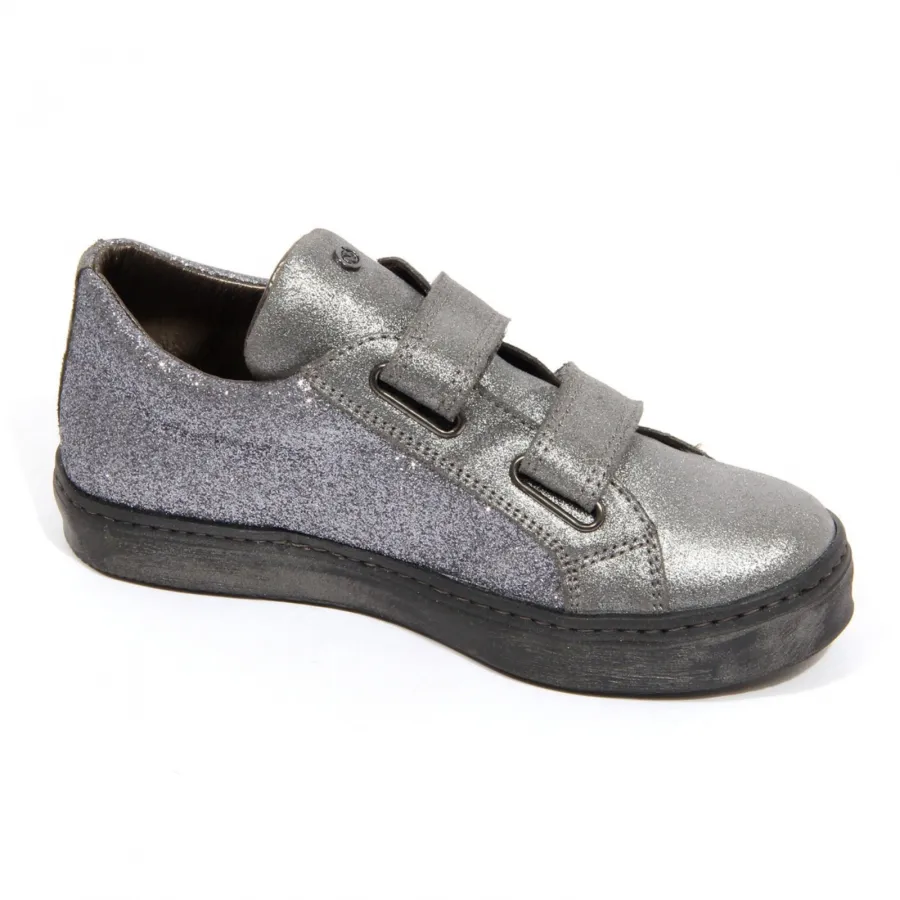 H3732 sneaker bimba girl NATURINO kids glitter shoes metallic grey