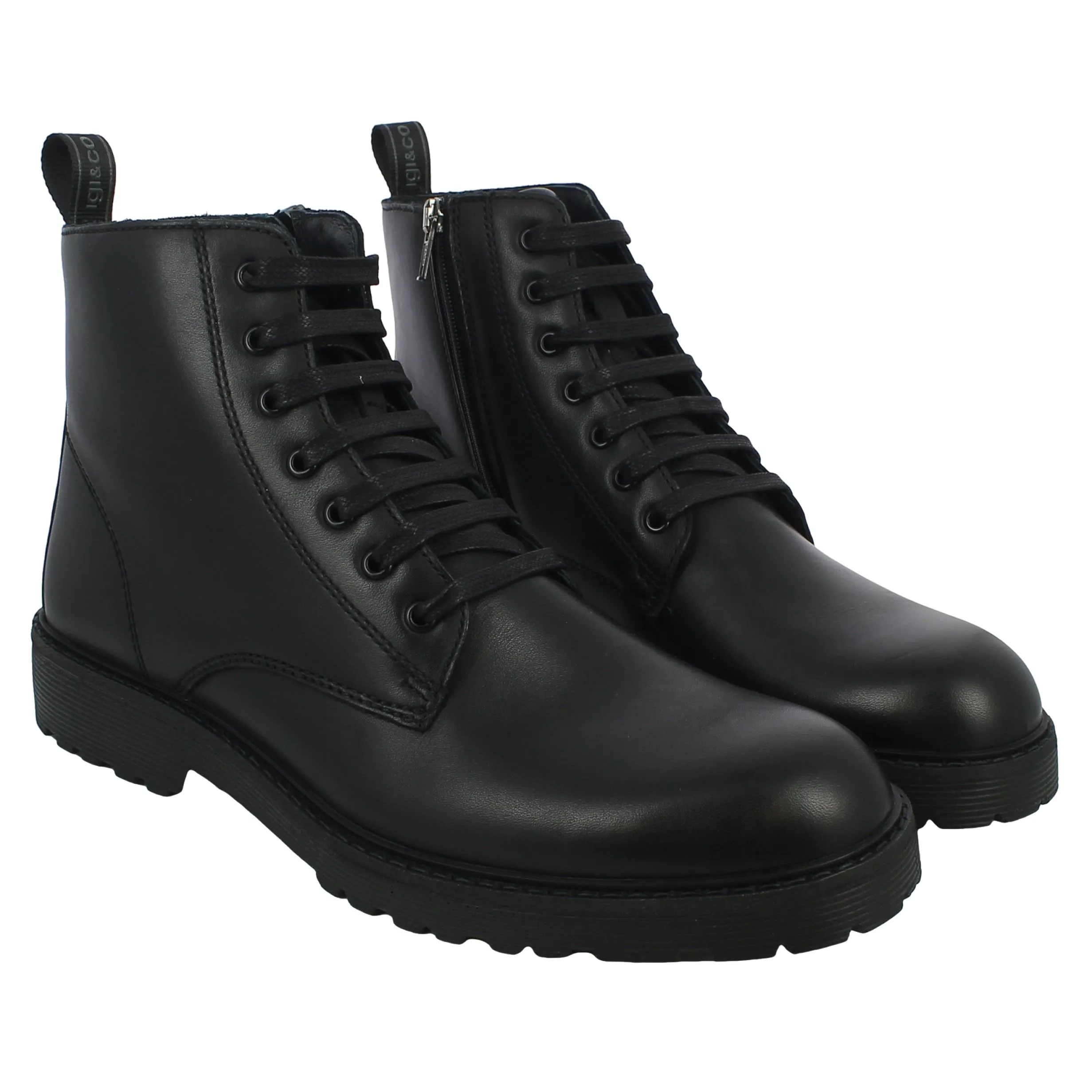 Igi&Co  Polacco lacci e zip in pelle nera 