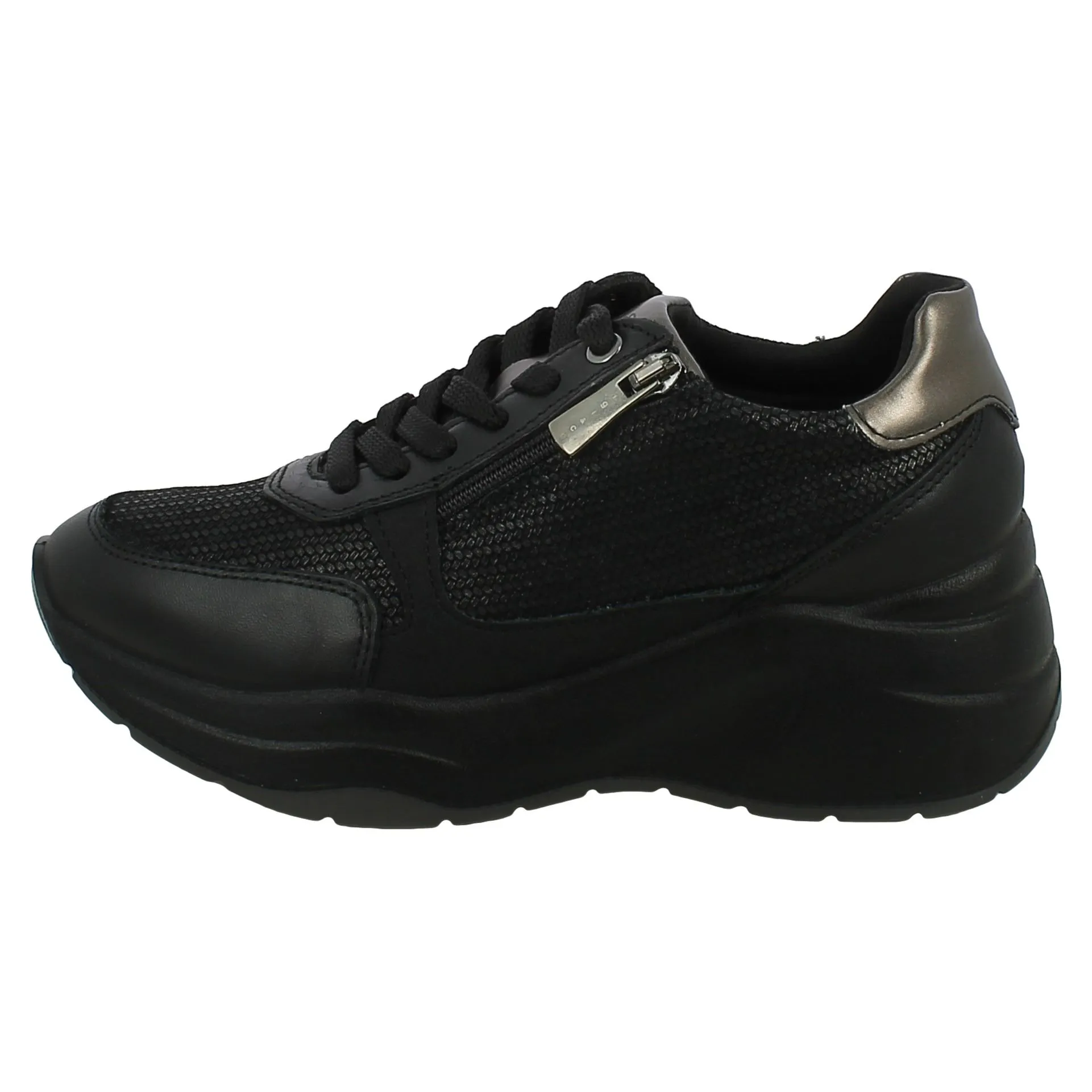 Igi&Co  Sneaker da Donna con Zeppa 6 cm in Pelle Nera 