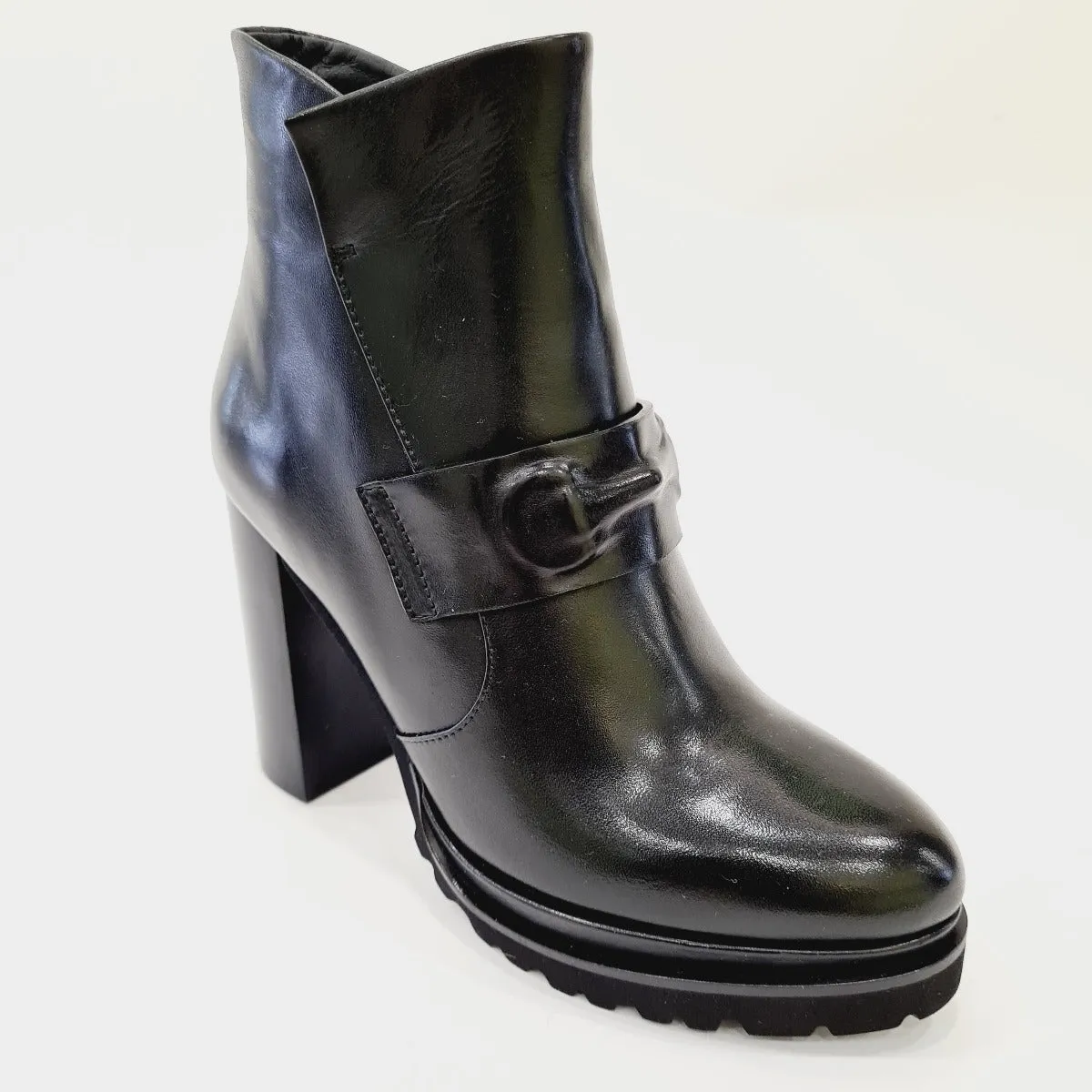 Les Poèmes tronchetto  fondo gomma tacco alto alto 10cm plateau 2,5cm pelle Black rif.718