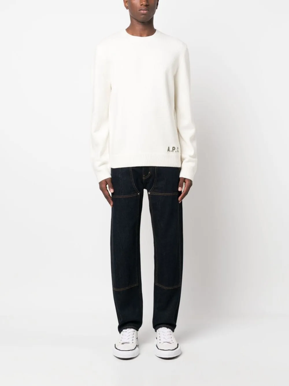 maglione bianco logo a intarsio