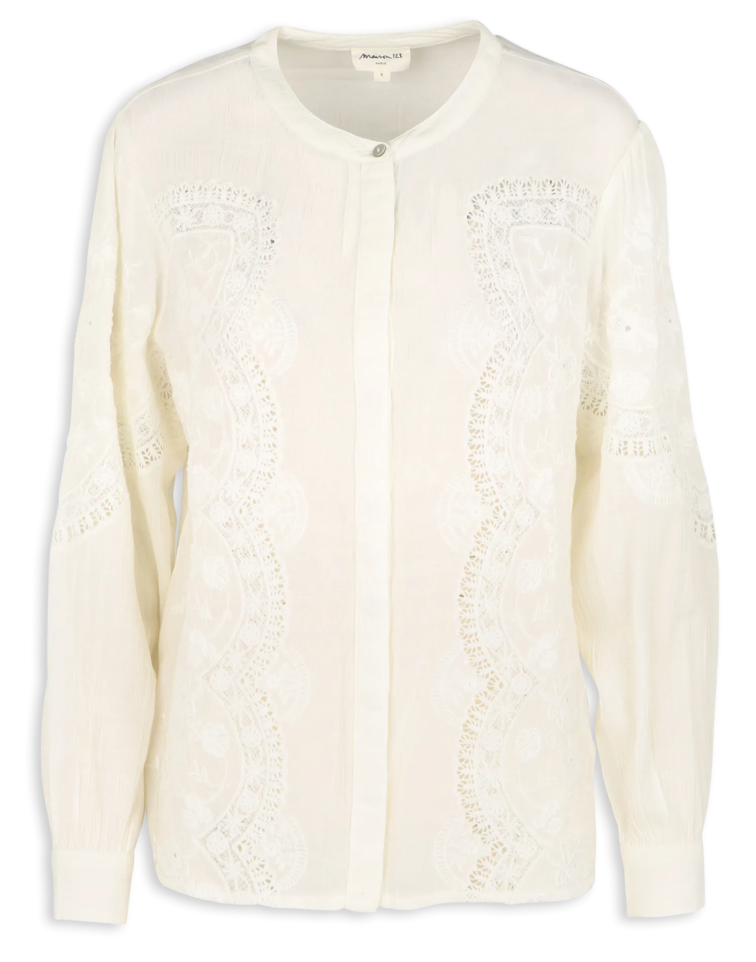 MAISON 123   BALI - Camicia diritta con collo rotondo ricamato | Bianco