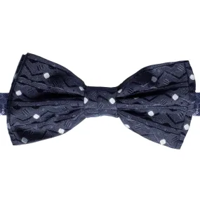 Man Blue Ceremony Silk Pre-Tied Bow Tie Tone on Tone Grey Pattern PYPap577