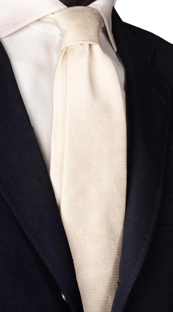 Man Cream White Ceremony Silk Tie Tone on Tone Paisley 6455