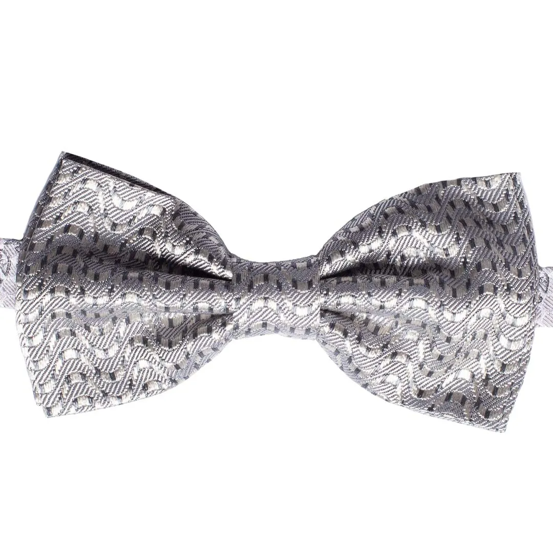 Man Grey Ceremony Silk Pre-Tied Bow Tie Tone on Tone Pattern PYPap533