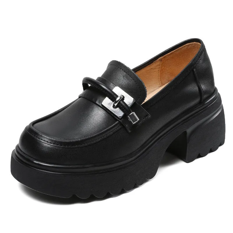 Mocassini casual con plateau grosso in pelle retrò da donna