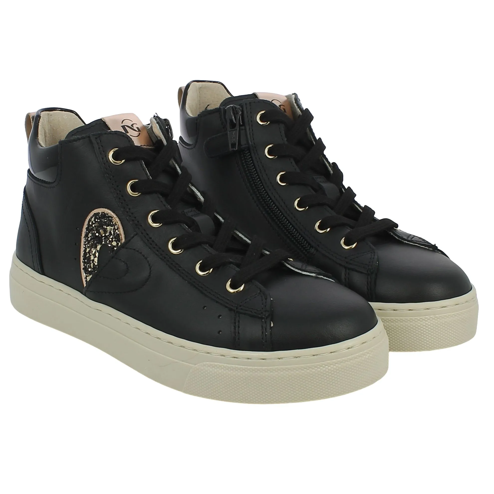 NeroGiardini  Sneaker alta nera con cuore in glitter 