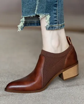 Thick-heeled Single Shoes For Women, Commuting, Pointed Toe, Mid-heel, Retro, Deep-mouthed Slip-on Shoes For Women