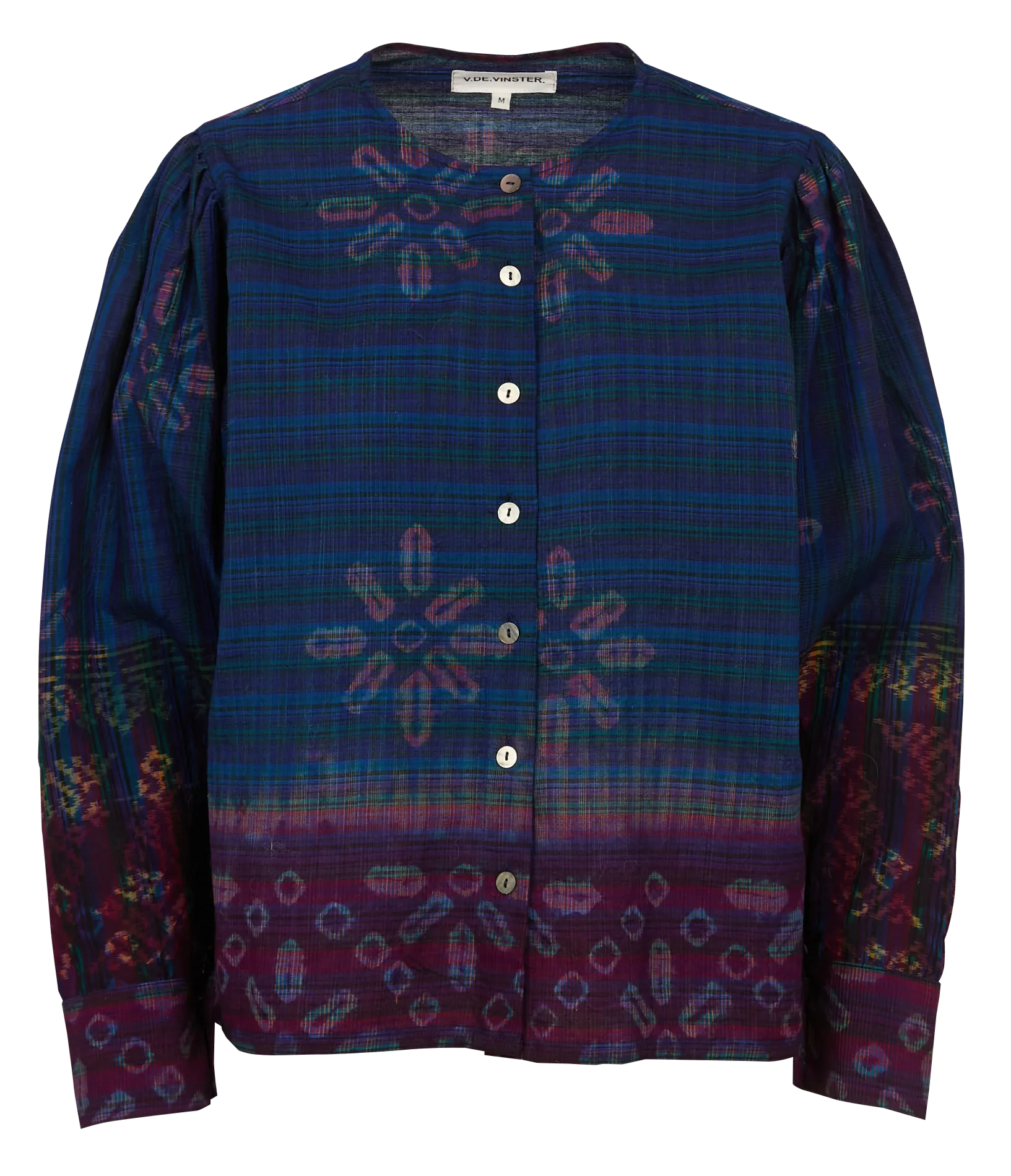  V DE VINSTER   NILAI IKAT - Camicia scollo tondo in cotone stampato | Blu