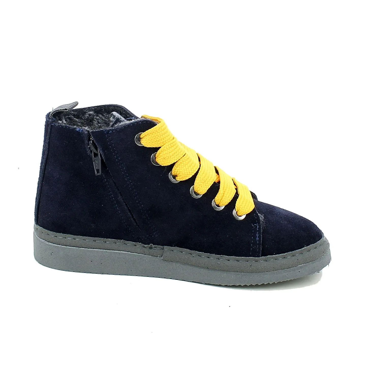 Wave  Sneaker alta in camoscio blu con lacci gialli 